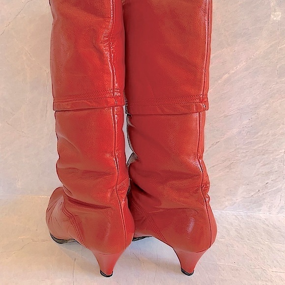 Vintage 70’s burnt orange leather boots with shearling lining small heel size 6 - Picture 5 of 12